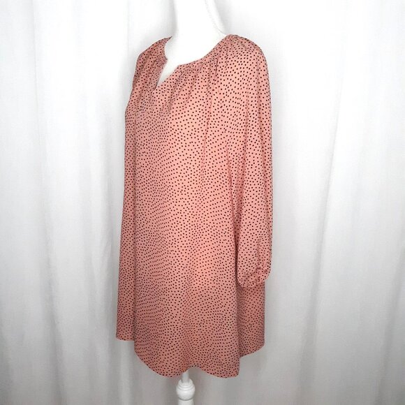 ModCloth Black Polka Dot on Peach V-Neck Tunic Blouse - Picture 3 of 7
